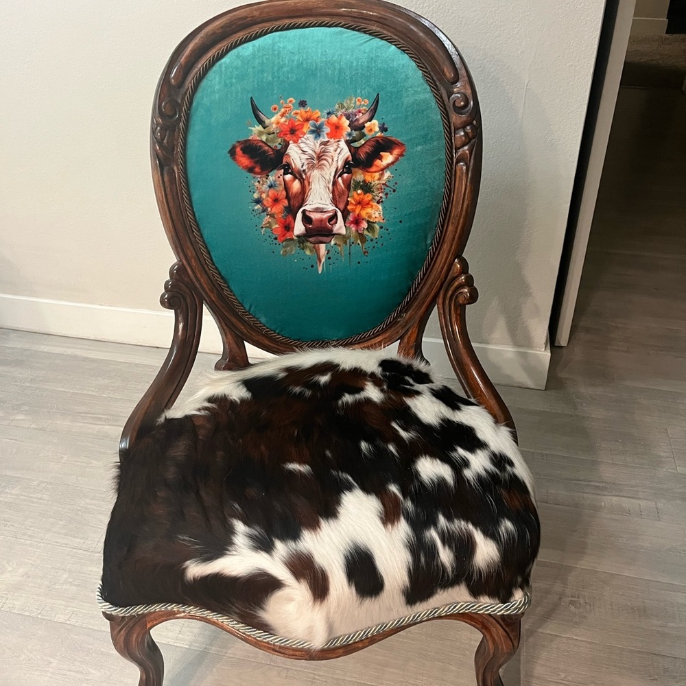 Cow Print Accent Chair with Floral Cow Design